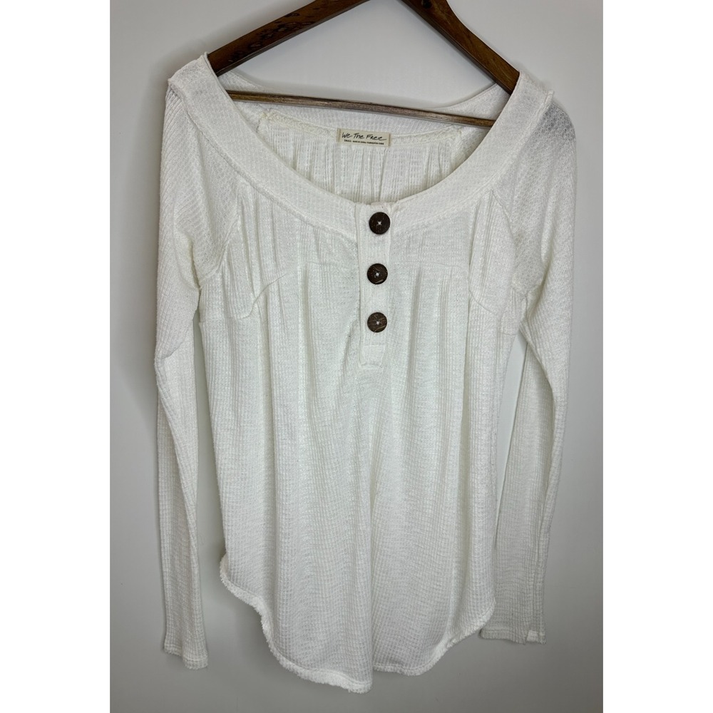 Free People We The Free Must Have Henley Tunic Oversized White Top Small - Picture 10 of 10